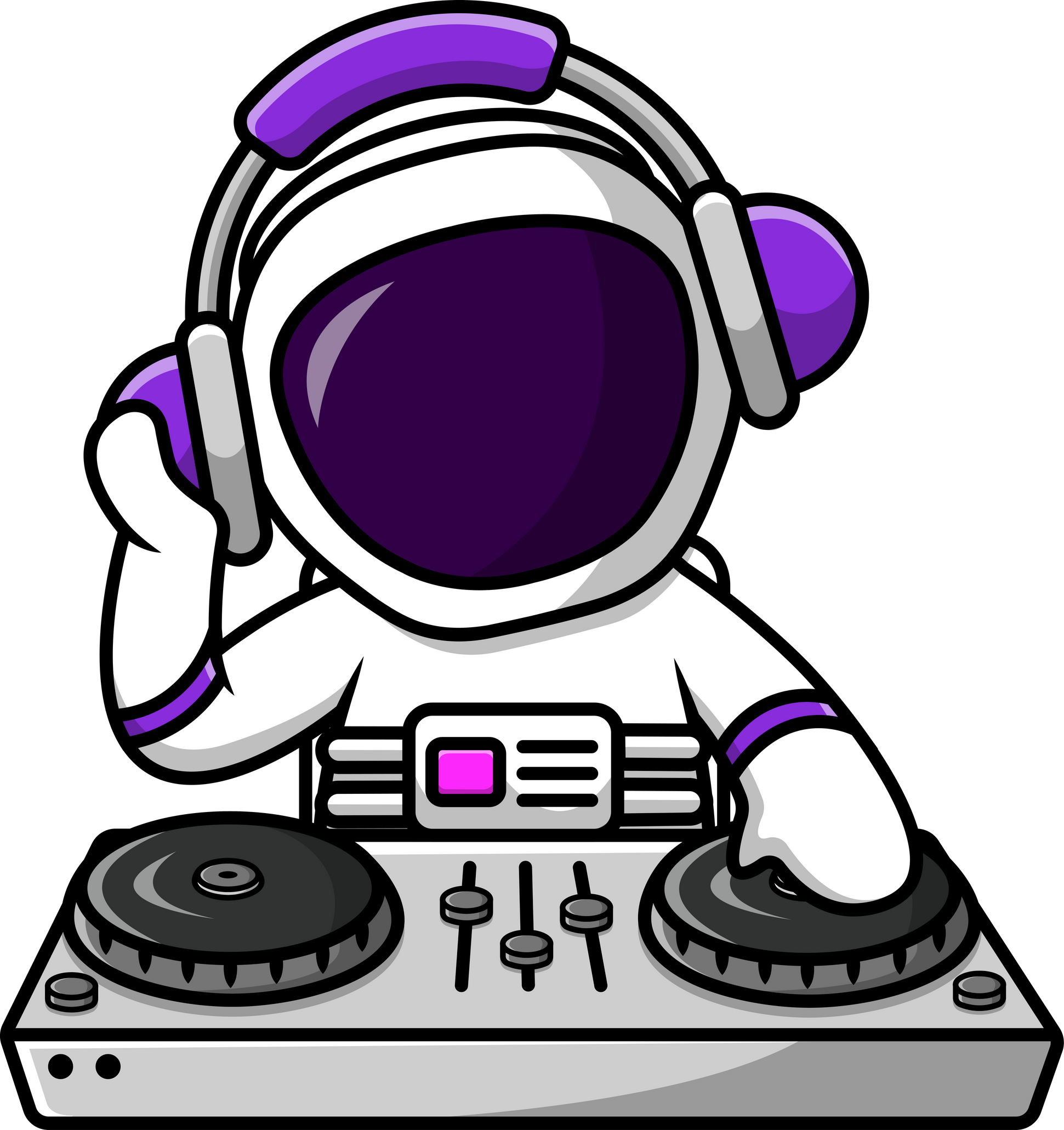Cute Astronaut Playing Dj Music With Headphone Cartoon
